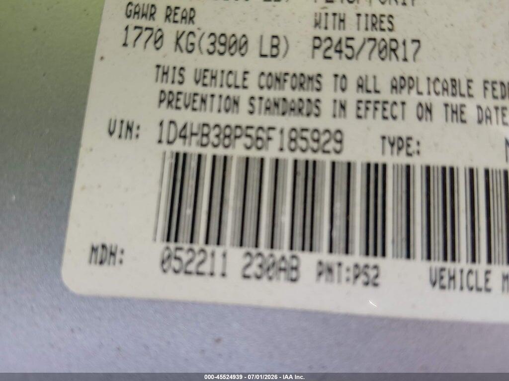 1D4HB38P56F185929 2006 DODGE DURANGO photo no. 9