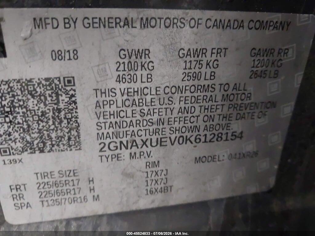 2GNAXUEV0K6128154 2019 CHEVROLET EQUINOX photo no. 9