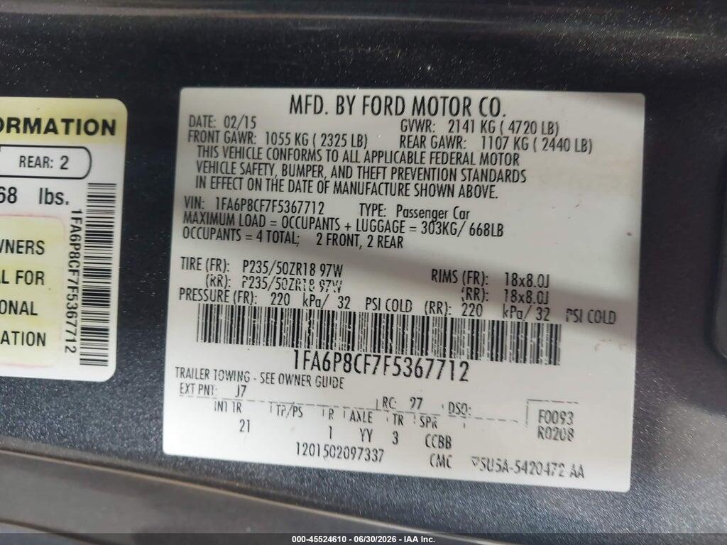 1FA6P8CF7F5367712 2015 FORD MUSTANG photo no. 9