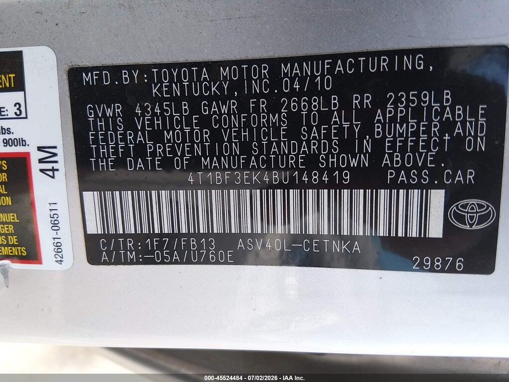 4T1BF3EK4BU148419 2011 TOYOTA CAMRY photo no. 9