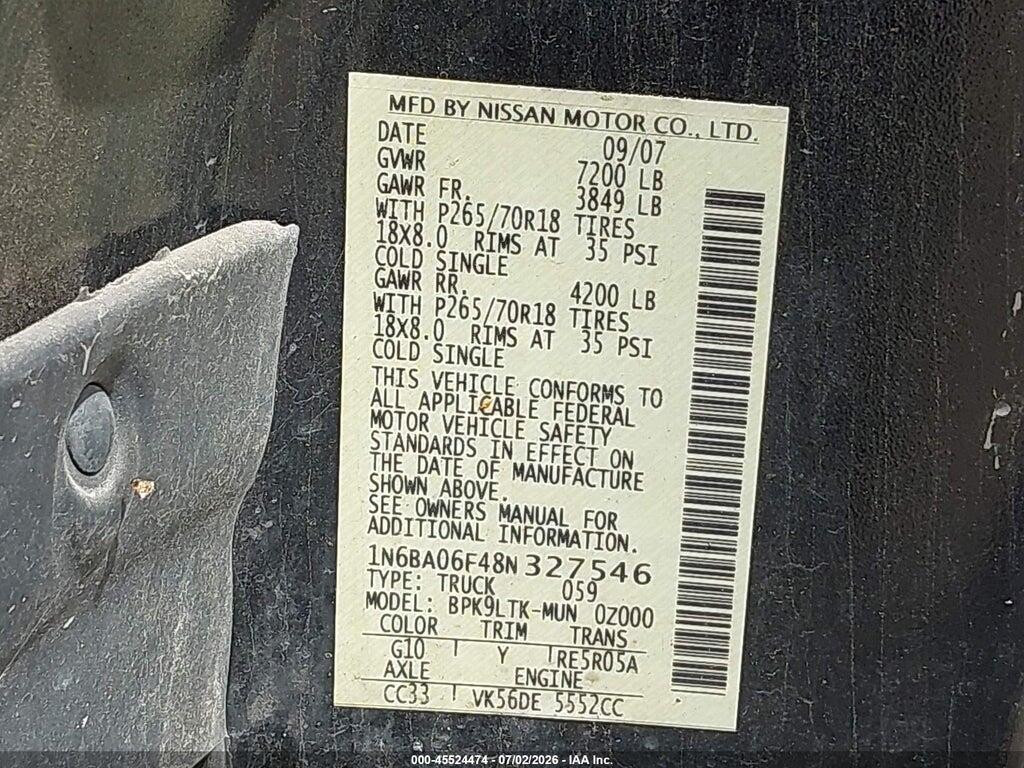 1N6BA06F48N327546 2008 NISSAN TITAN photo no. 9