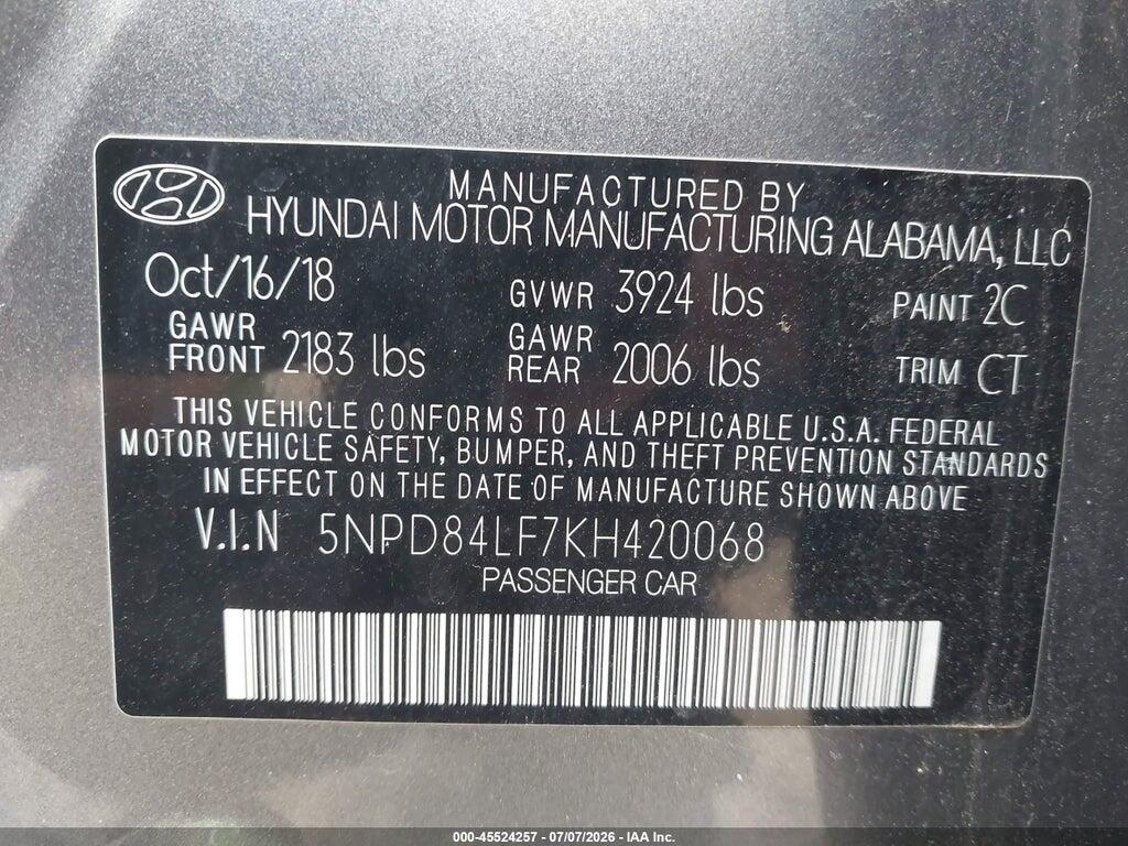 5NPD84LF7KH420068 2019 HYUNDAI ELANTRA photo no. 9
