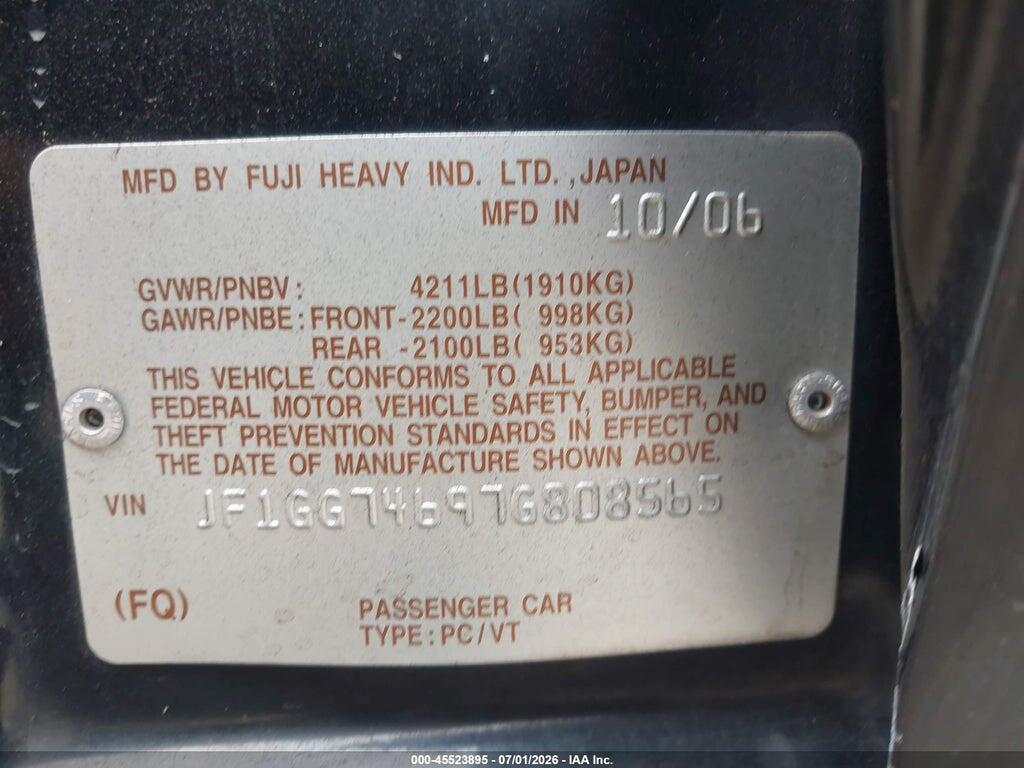 JF1GG74697G808565 2007 SUBARU IMPREZA photo no. 9