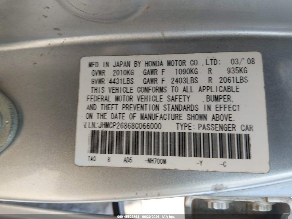 JHMCP26868C066000 2008 HONDA ACCORD photo no. 9