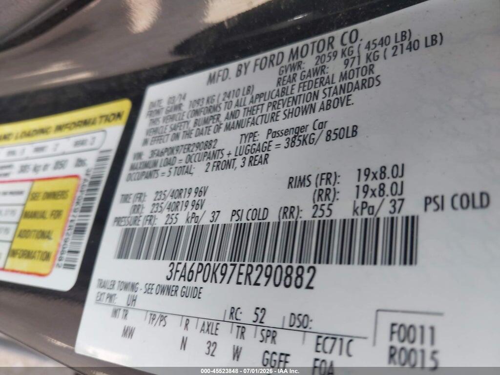 3FA6P0K97ER290882 2014 FORD FUSION photo no. 9