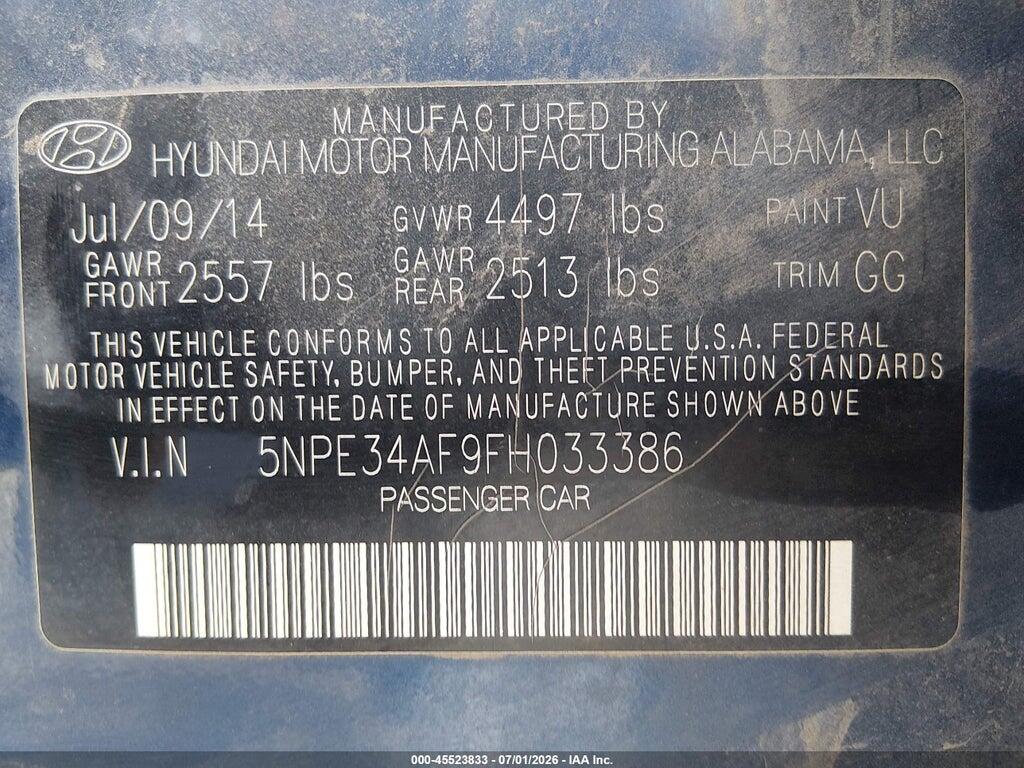 5NPE34AF9FH033386 2015 HYUNDAI SONATA photo no. 9