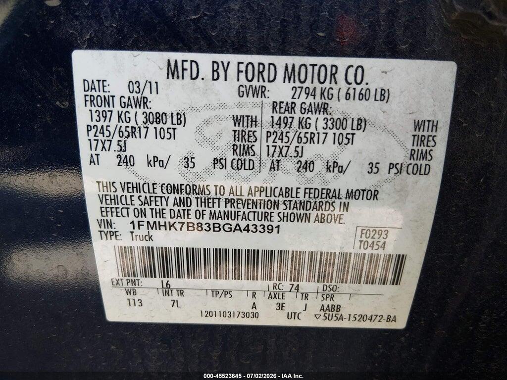 1FMHK7B83BGA43391 2011 FORD EXPLORER photo no. 9
