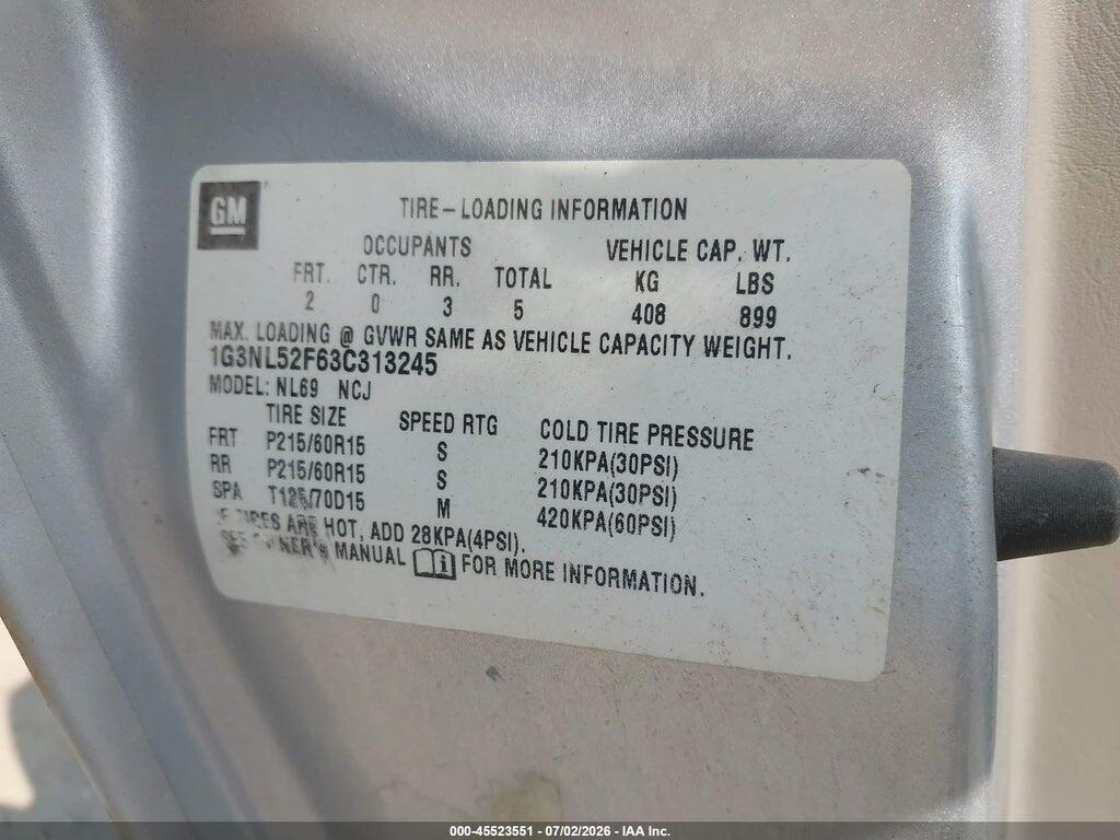 1G3NL52F63C313245 2003 OLDSMOBILE ALERO photo no. 9