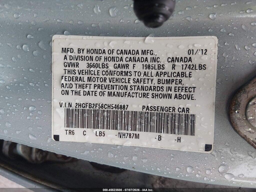 2HGFB2F58CH546887 2012 HONDA CIVIC photo no. 8