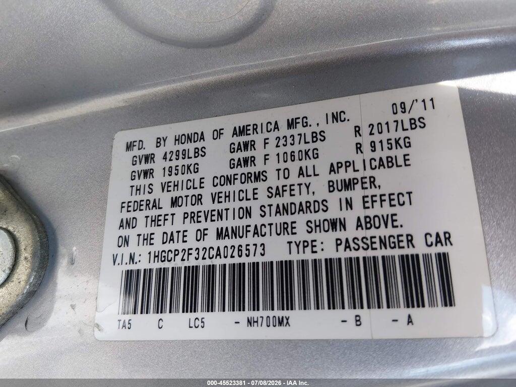 1HGCP2F32CA026573 2012 HONDA ACCORD photo no. 9