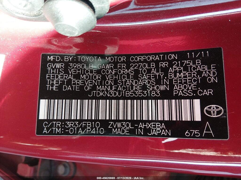 JTDKN3DU1B5353183 2011 TOYOTA PRIUS photo no. 9