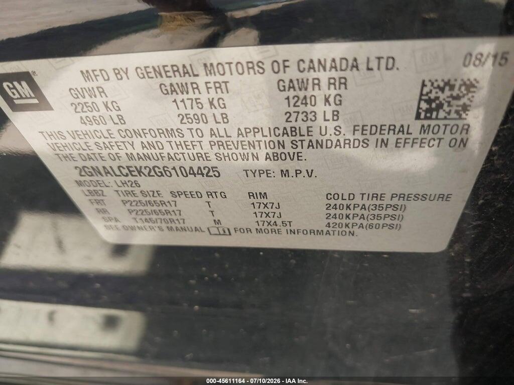 2GNALCEK2G6104425 2016 CHEVROLET EQUINOX photo no. 9