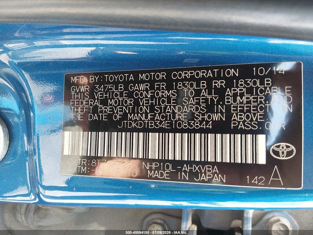 JTDKDTB34E1083844 2014 TOYOTA PRIUS C photo no. 9