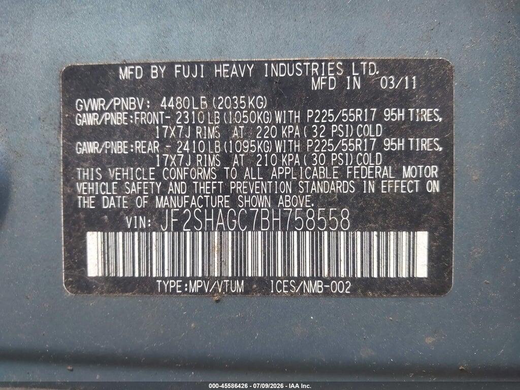 JF2SHAGC7BH758558 2011 SUBARU FORESTER photo no. 9