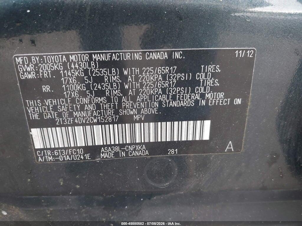 2T3ZF4DV2CW152817 2012 TOYOTA RAV4 photo no. 9