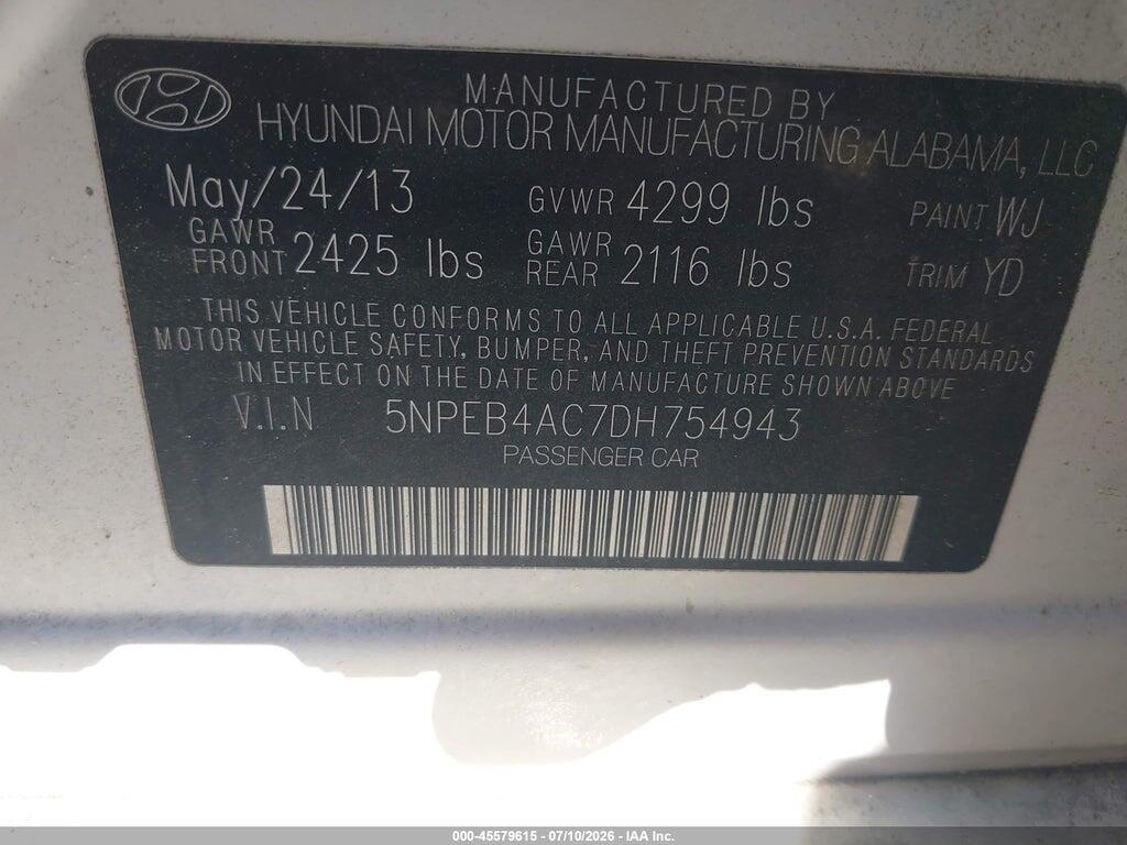 5NPEB4AC7DH754943 2013 HYUNDAI SONATA photo no. 9