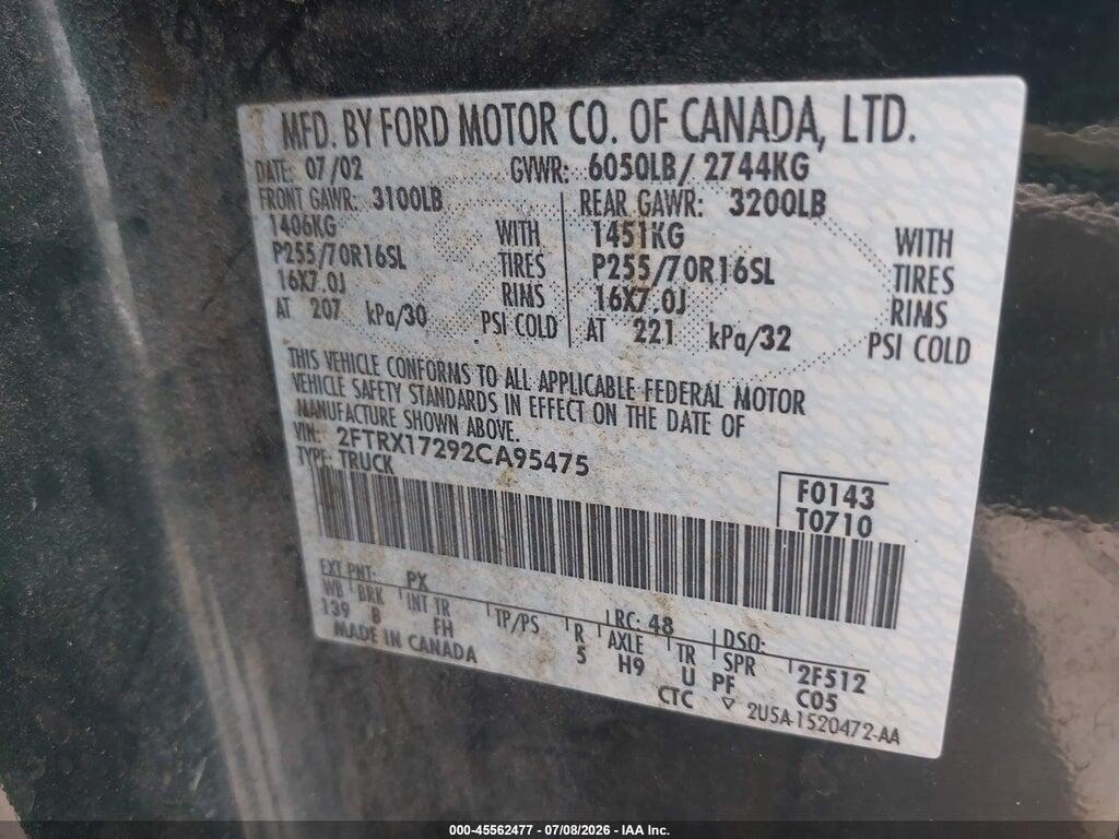 2FTRX17292CA95475 2002 FORD F-150 photo no. 9