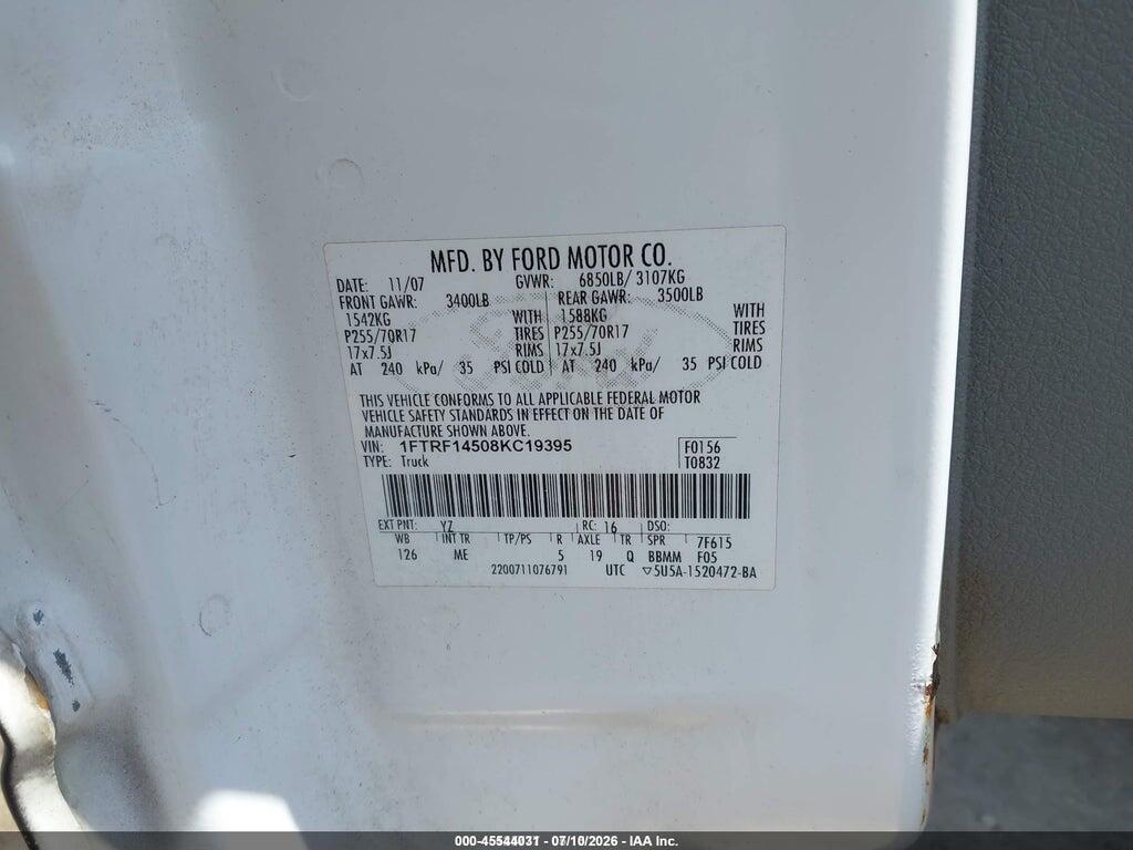 1FTRF14508KC19395 2008 FORD F-150 photo no. 9