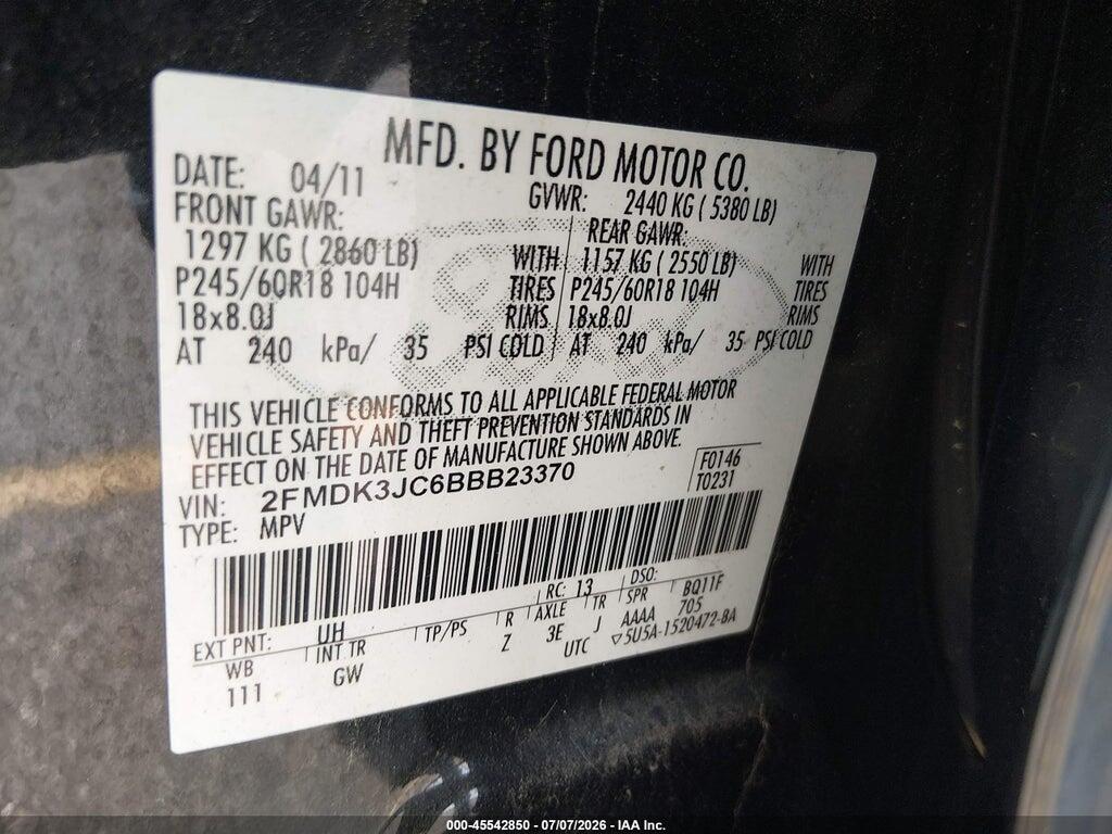 2FMDK3JC6BBB23370 2011 FORD EDGE photo no. 9