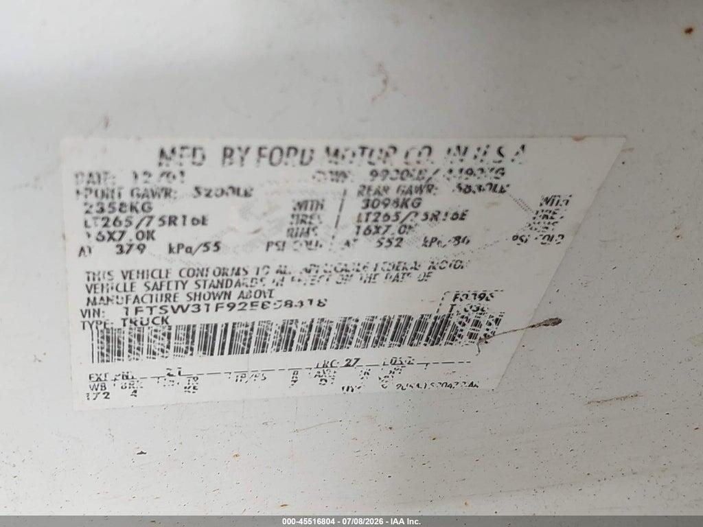 1FTSW31F92EB58418 2002 FORD F-350 photo no. 9