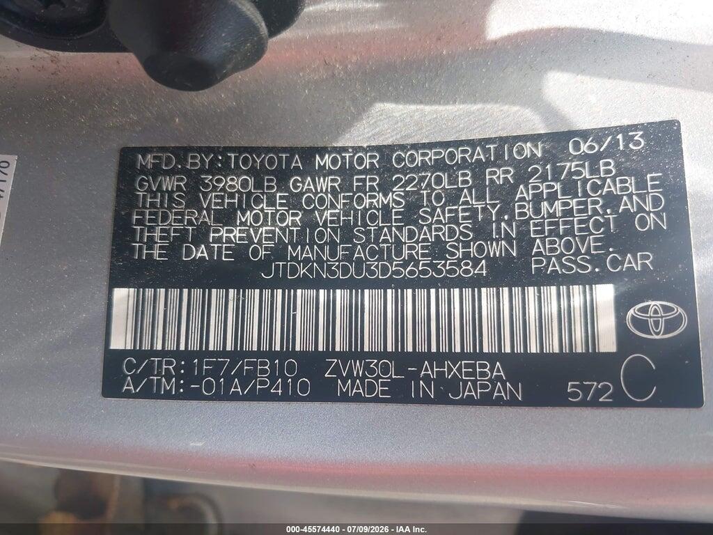 JTDKN3DU3D5653584 2013 TOYOTA PRIUS photo no. 9