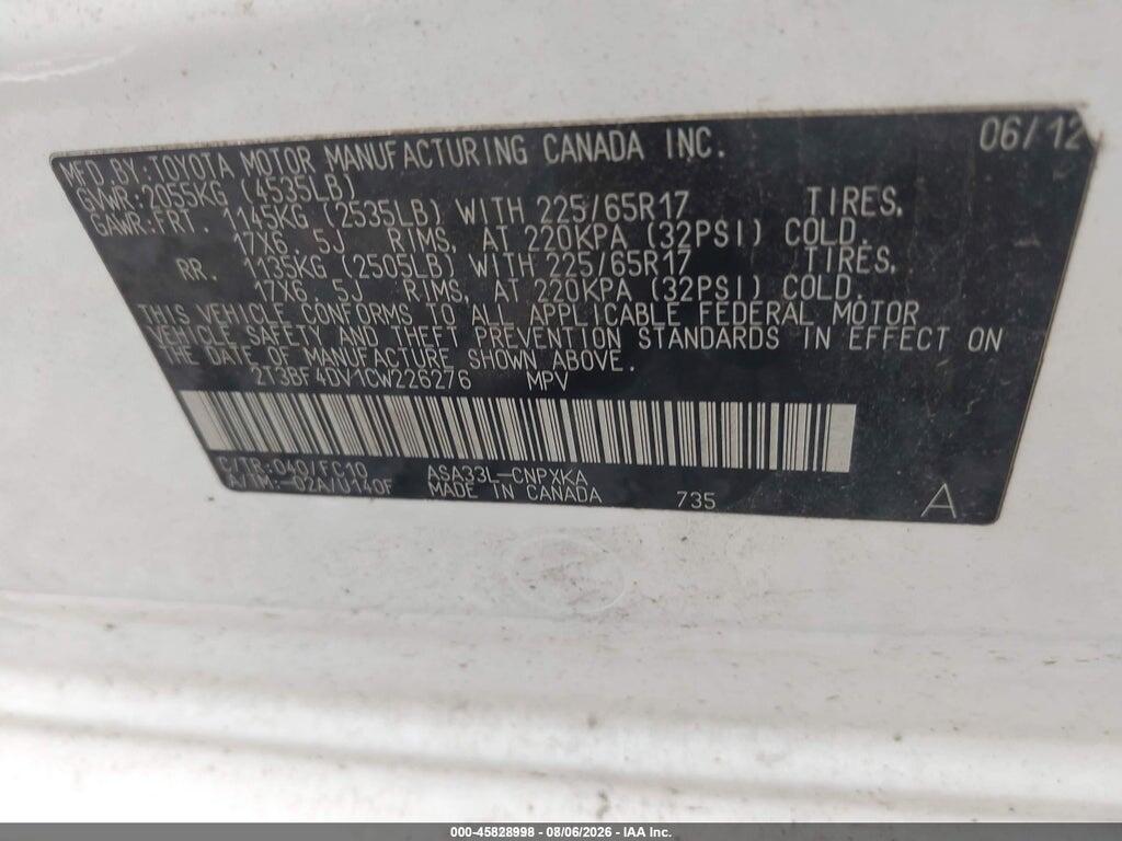 2T3BF4DV1CW226276 2012 TOYOTA RAV4 photo no. 9
