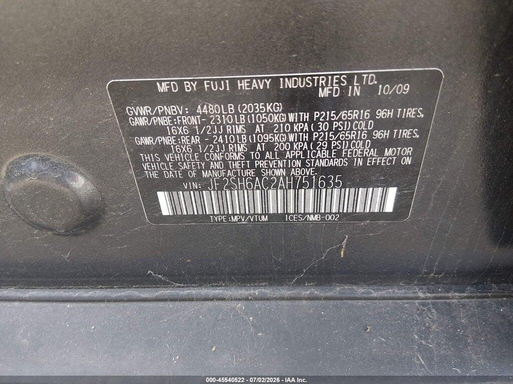 JF2SH6AC2AH751635 2010 SUBARU FORESTER photo no. 9