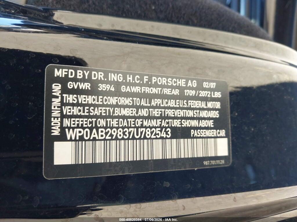 WP0AB29837U782543 2007 PORSCHE CAYMAN S photo no. 9