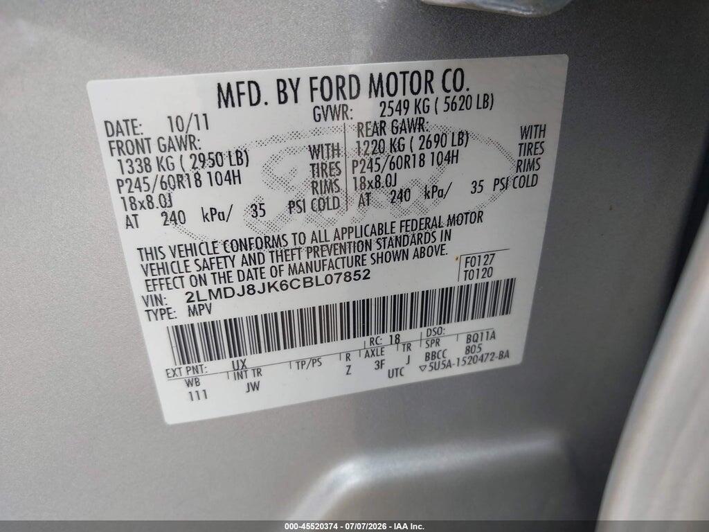 2LMDJ8JK6CBL07852 2012 LINCOLN MKX photo no. 9