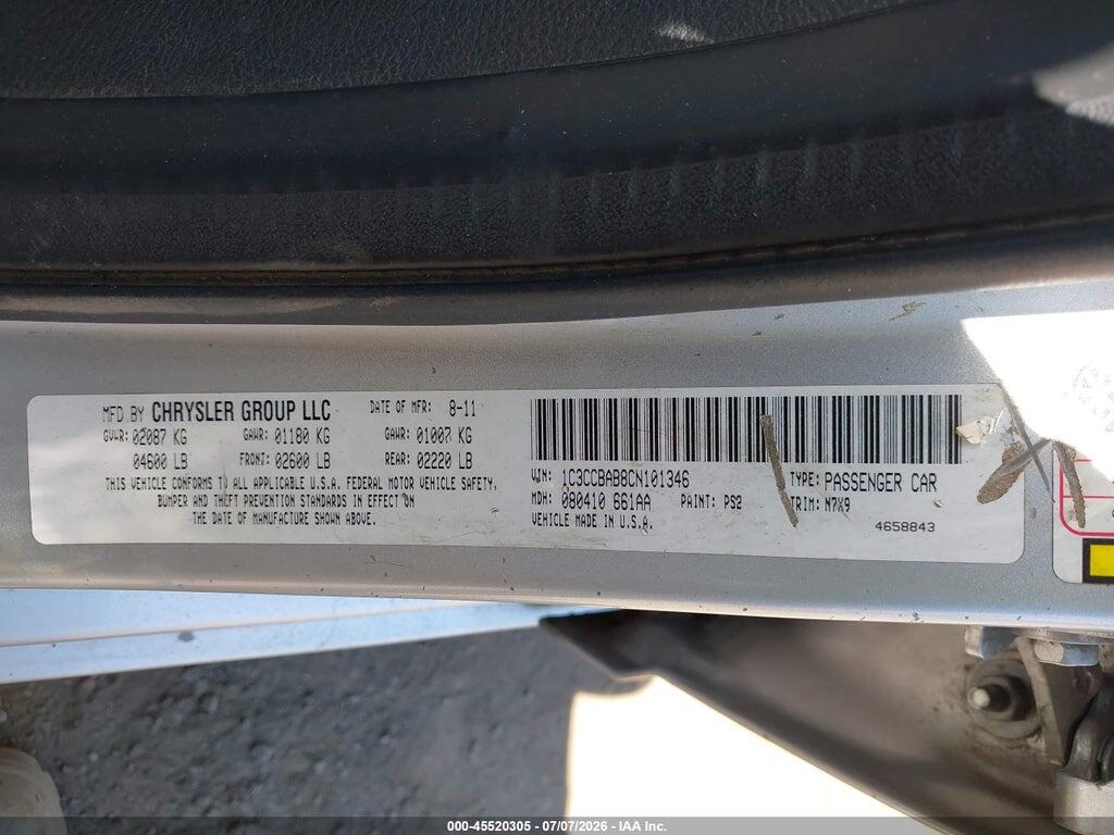 1C3CCBAB8CN101346 2012 CHRYSLER 200 photo no. 9
