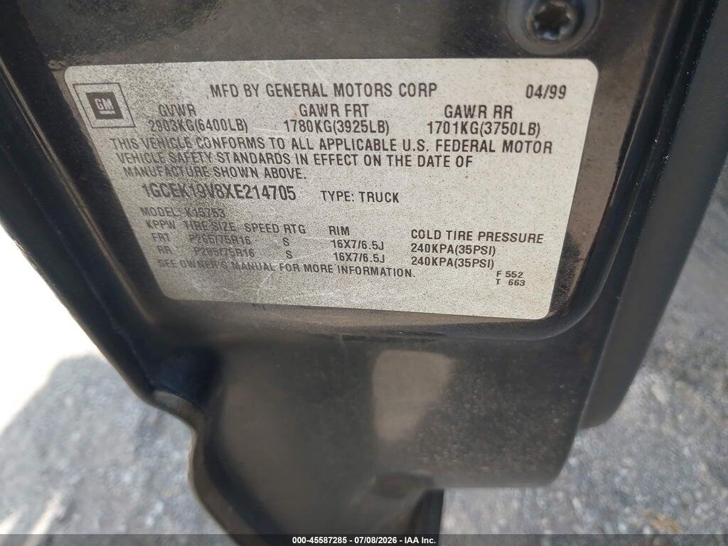 1GCEK19V8XE214705 1999 CHEVROLET SILVERADO 1500 photo no. 9
