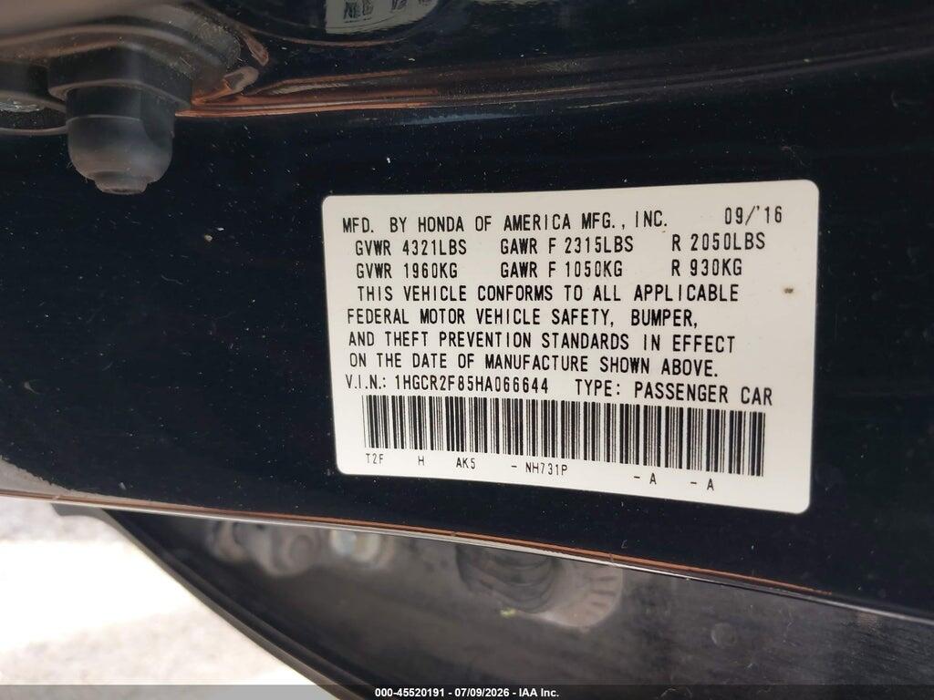 1HGCR2F85HA066644 2017 HONDA ACCORD photo no. 9