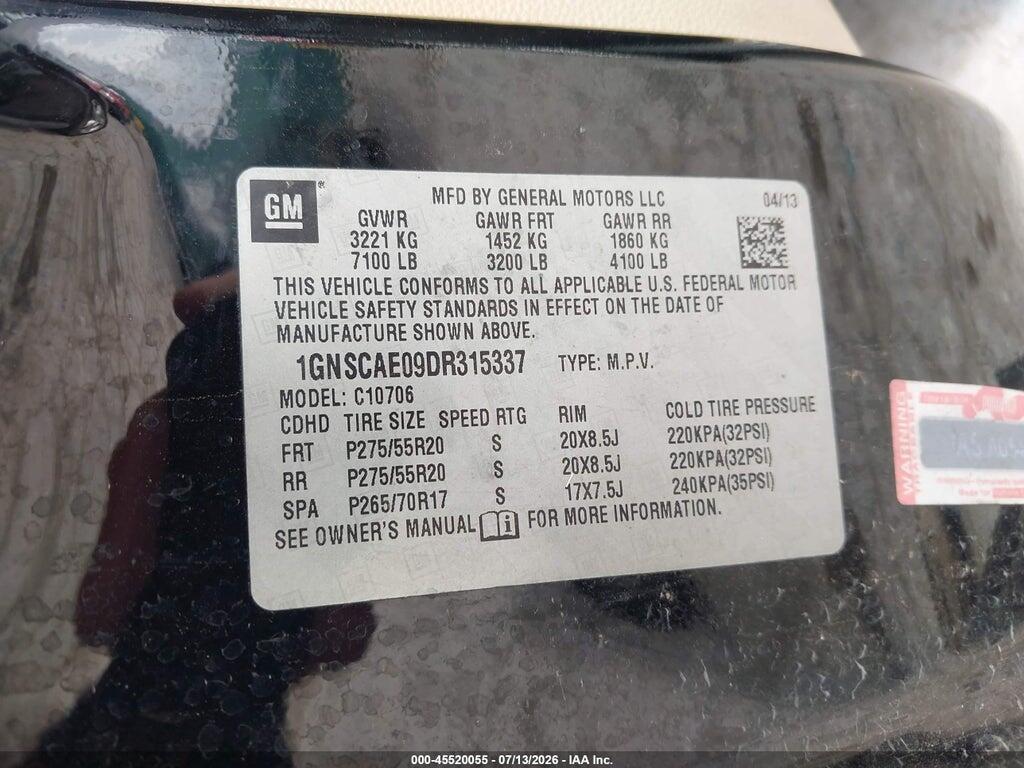 1GNSCAE09DR315337 2013 CHEVROLET TAHOE photo no. 9