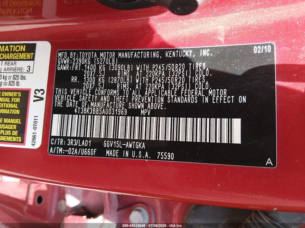 4T3BK3BB5AU031969 2010 TOYOTA VENZA photo no. 9