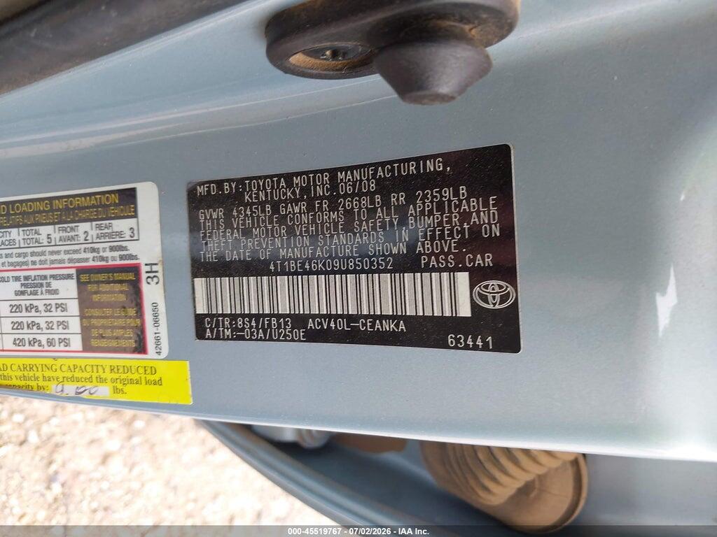 4T1BE46K09U850352 2009 TOYOTA CAMRY photo no. 9
