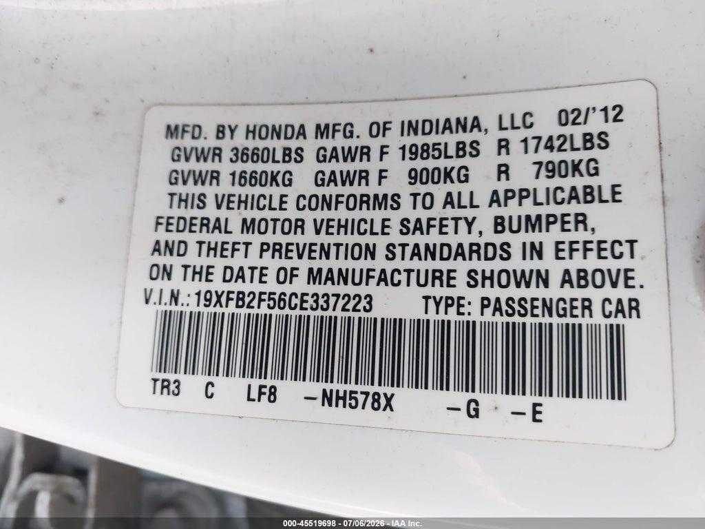 19XFB2F56CE337223 2012 HONDA CIVIC photo no. 9