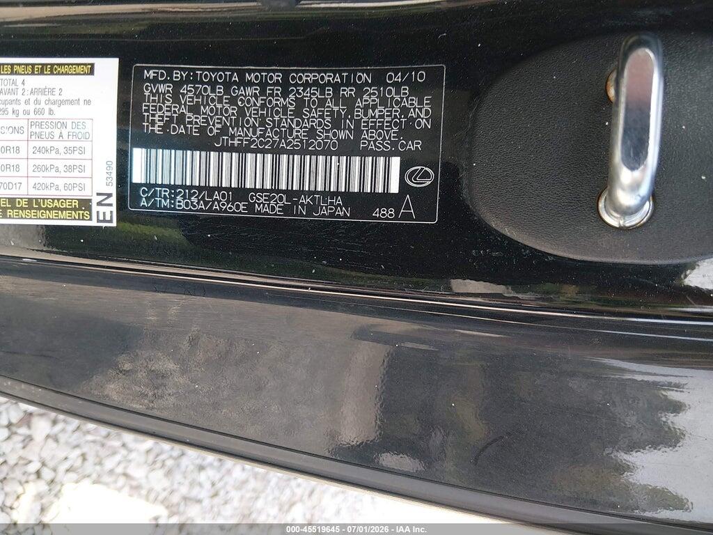 JTHFF2C27A2512070 2010 LEXUS IS 250C photo no. 9