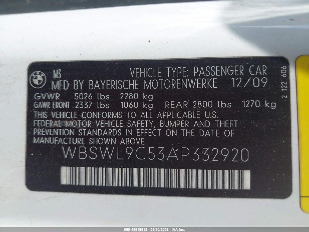 WBSWL9C53AP332920 2010 BMW M3 photo no. 9
