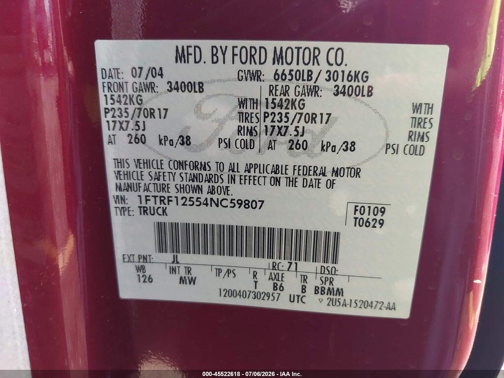 1FTRF12554NC59807 2004 FORD F-150 photo no. 9