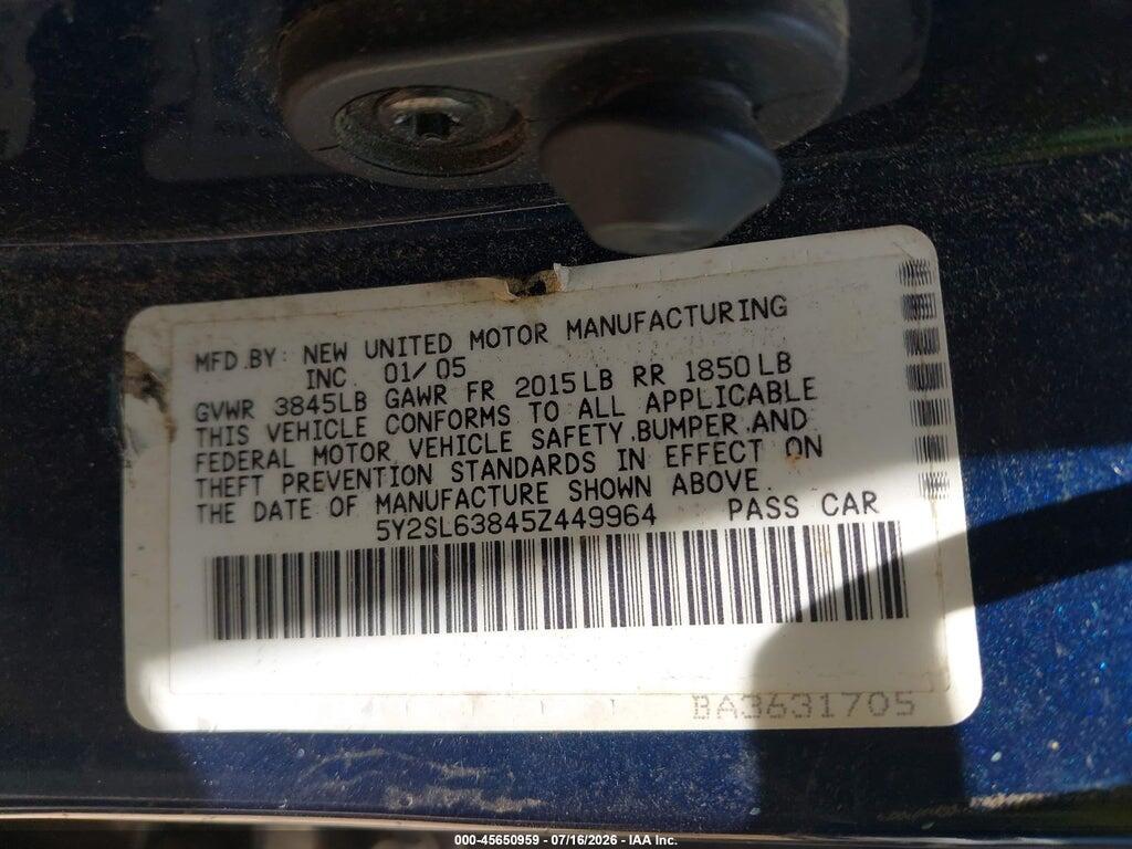 5Y2SL63845Z449964 2005 PONTIAC VIBE photo no. 9