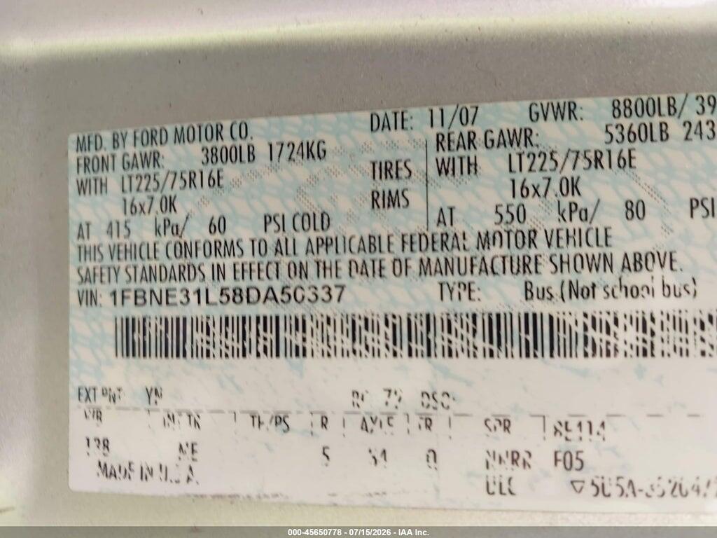1FBNE31L58DA50337 2008 FORD E-350 SUPER DUTY photo no. 9