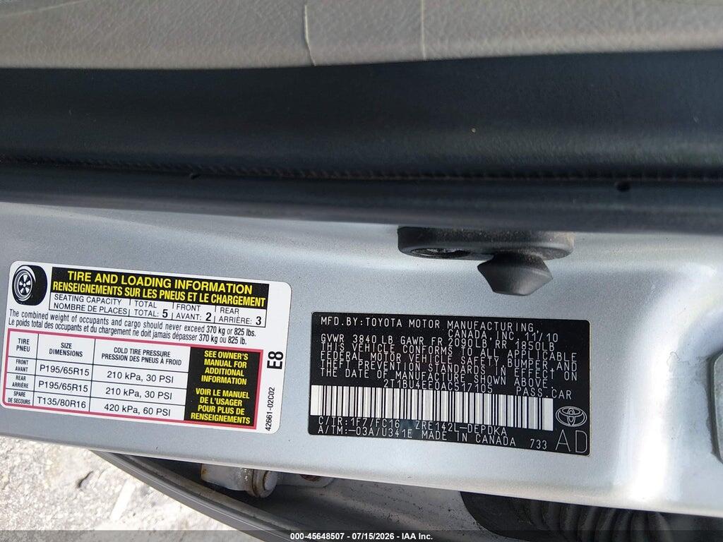 2T1BU4EE0AC517105 2010 TOYOTA COROLLA photo no. 9
