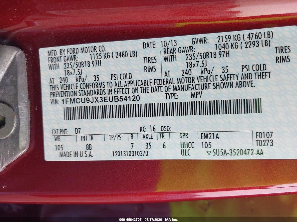1FMCU9JX3EUB54120 2014 FORD ESCAPE photo no. 9