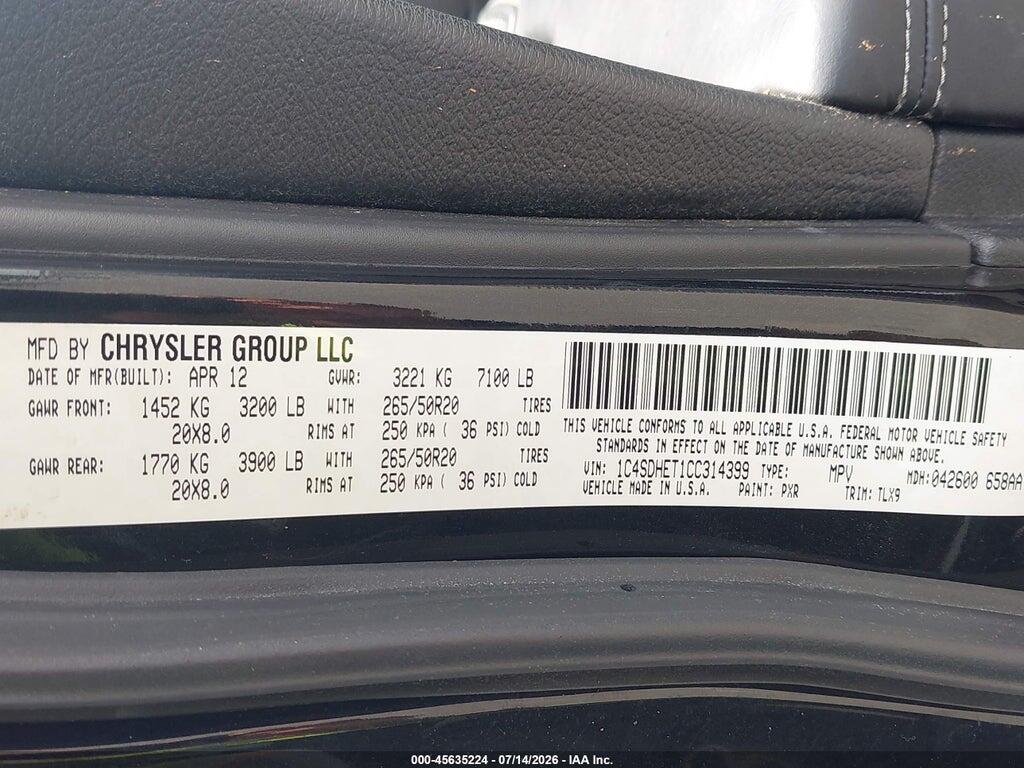 1C4SDHET1CC314399 2012 DODGE DURANGO photo no. 9