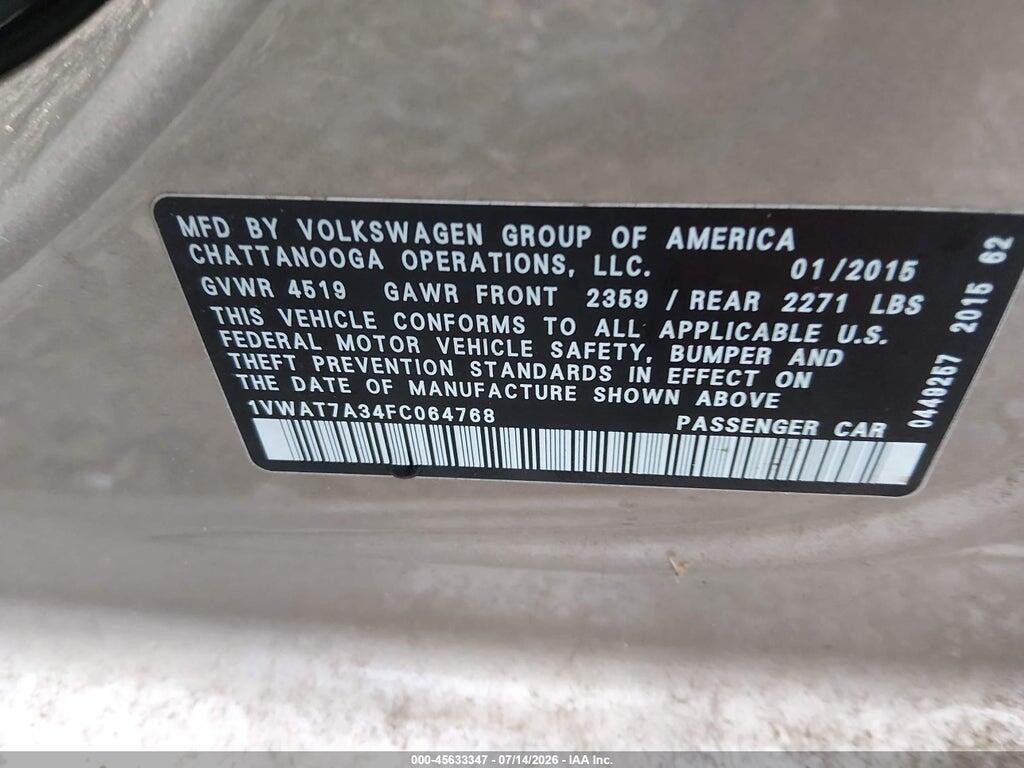 1VWAT7A34FC064768 2015 VOLKSWAGEN PASSAT photo no. 9
