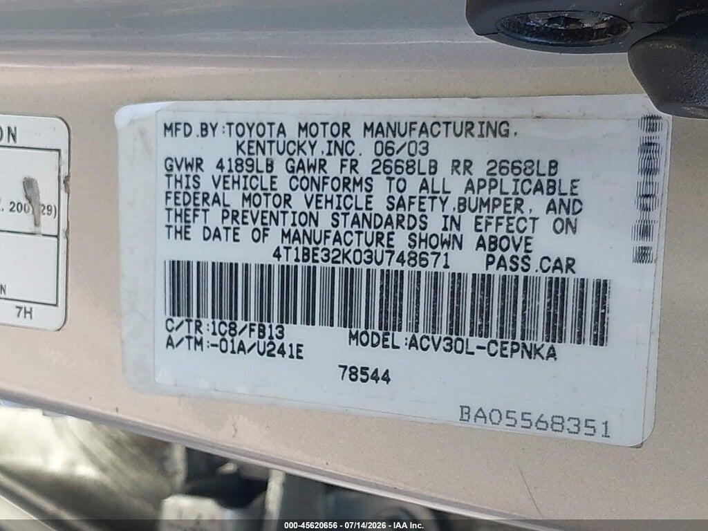 4T1BE32K03U748671 2003 TOYOTA CAMRY photo no. 9