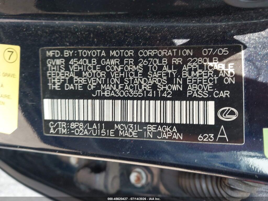 JTHBA30G355141142 2005 LEXUS ES 330 photo no. 9