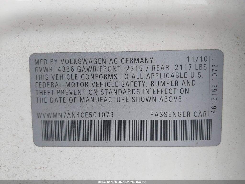 WVWMN7AN4CE501079 2012 VOLKSWAGEN CC photo no. 9