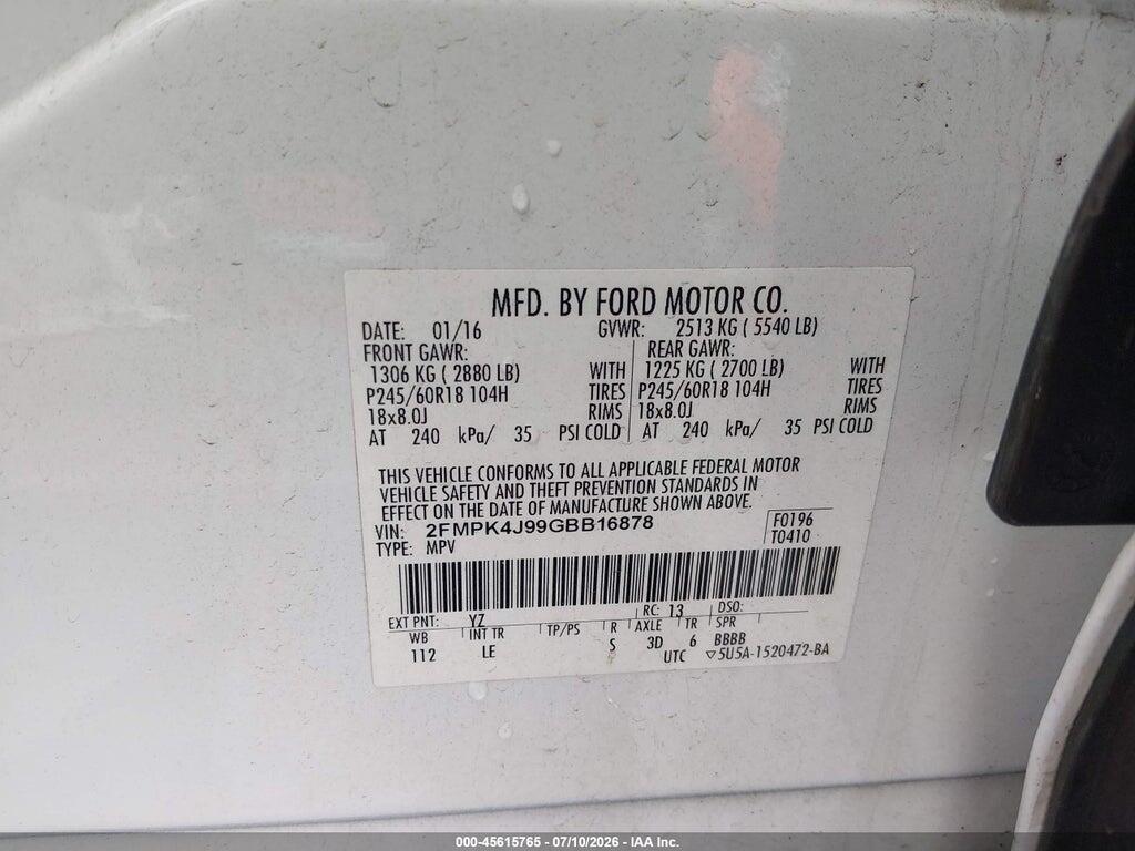 2FMPK4J99GBB16878 2016 FORD EDGE photo no. 9