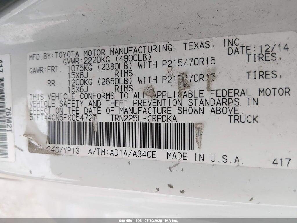 5TFTX4CN5FX054725 2015 TOYOTA TACOMA photo no. 9